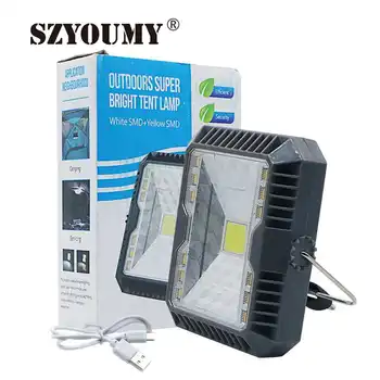 

SZYOUMY Waterproof Solar Floodlight Spotlight 3 Modes USB Rechargeable LED Working Outdoor Camping hiking COB Tent Lantern Lamp
