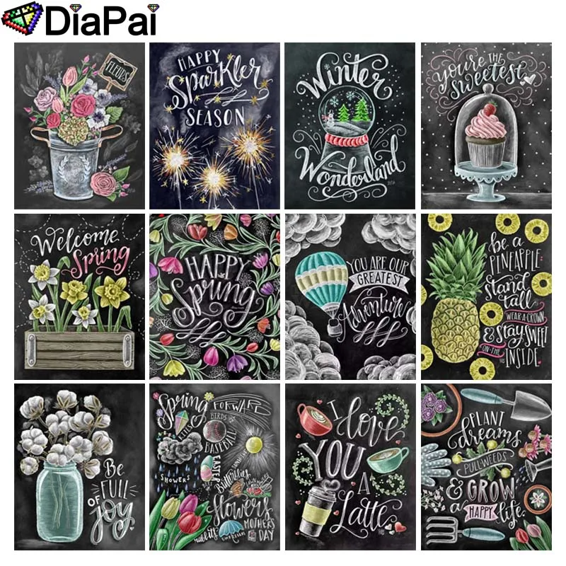 

DIAPAI 5D DIY Diamond Painting 100% Full Square/Round Drill "Text pattern landscape" 3D Embroidery Cross Stitch Home Decor