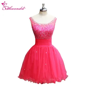 

Alexzendra Pink Scoop Neck Beads Organza A Line Simple Prom Dresses Customize Special Party Gowns