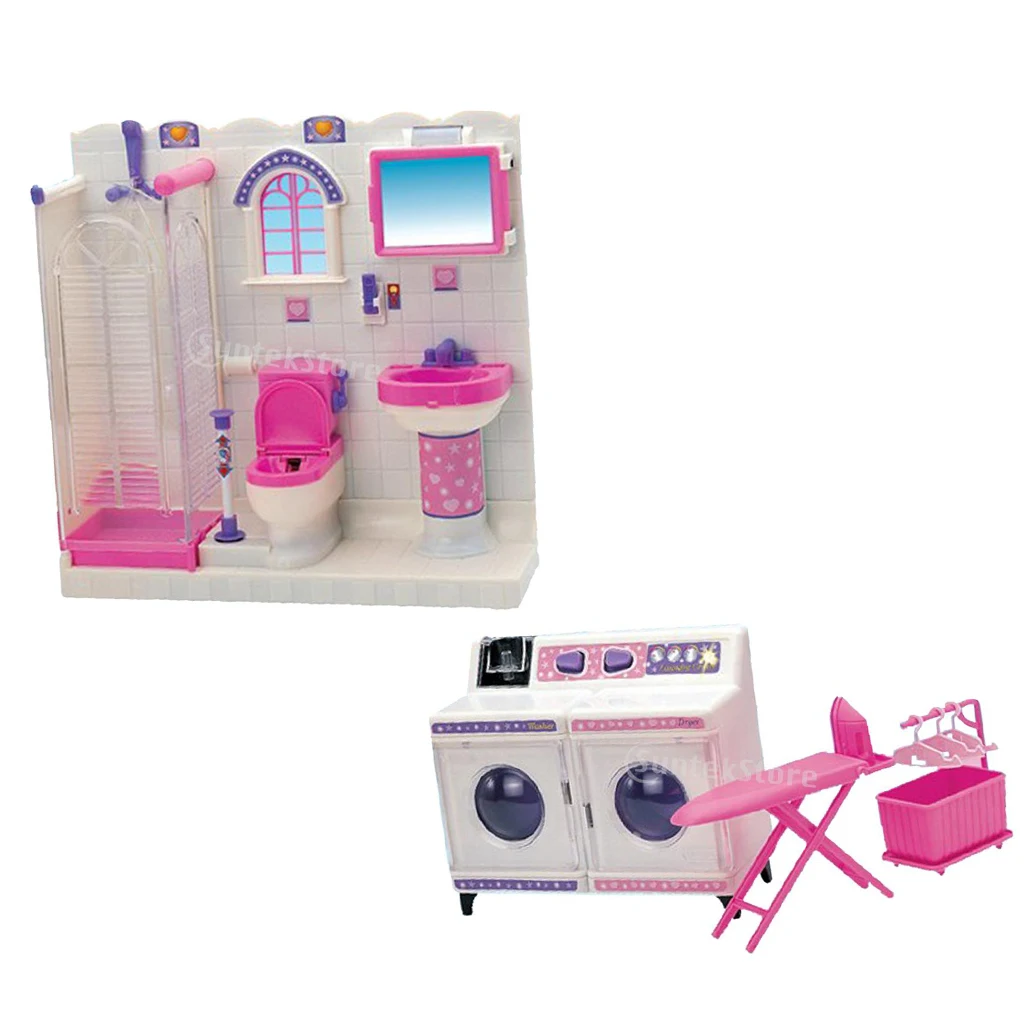 Plastic Bathroom Furniture Toilet Set and Washing Machine for   Doll House Kits