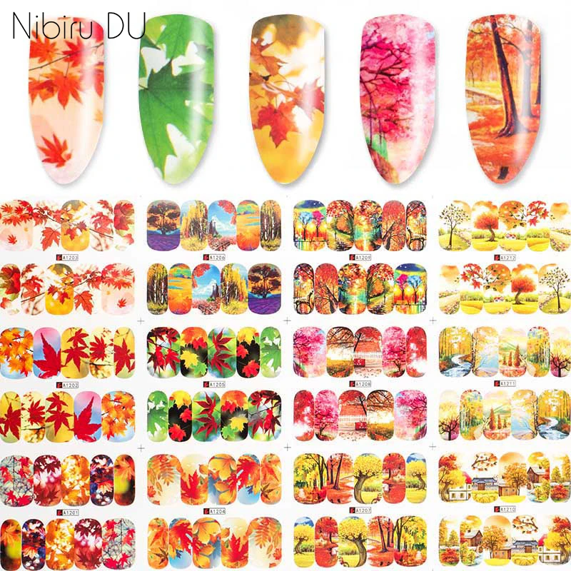 

12pcs/set Water Nail Stickers Autumn Dreamcatcher Colorful Style Wrap Sliders Nail Decal For Nails Art Decorations