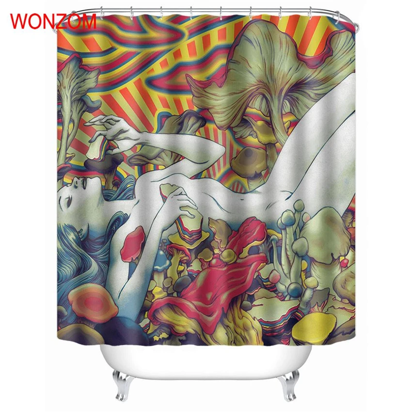 WONZOM Girl Eating Modern Polyester Waterproof Accessories Abstract Shower Curtains For Bathroom Fabric Bath Curtain With Hooks | Дом и сад