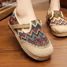 Veowalk/Женские повседневные Эспадрильи из льна и хлопка с вышивкой ручной работы; мягкие лоферы на плоской платформе без застежки; sapato feminino