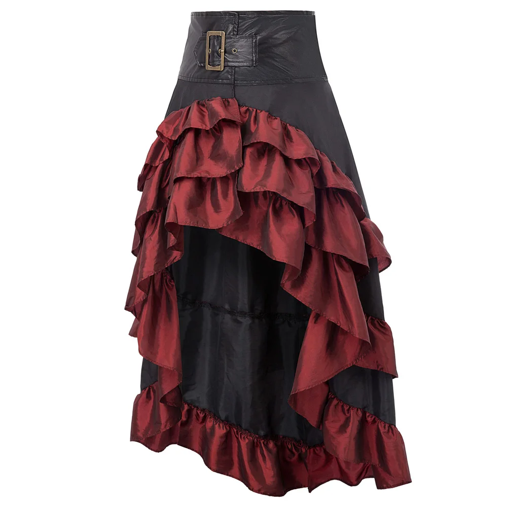 Для женщин юбка в стиле "Ретро" Винтаж панк стимпанк вечерние клубная одежда дамские открытые спереди Раффлед хай-лоу юбка женские длинные макси юбки