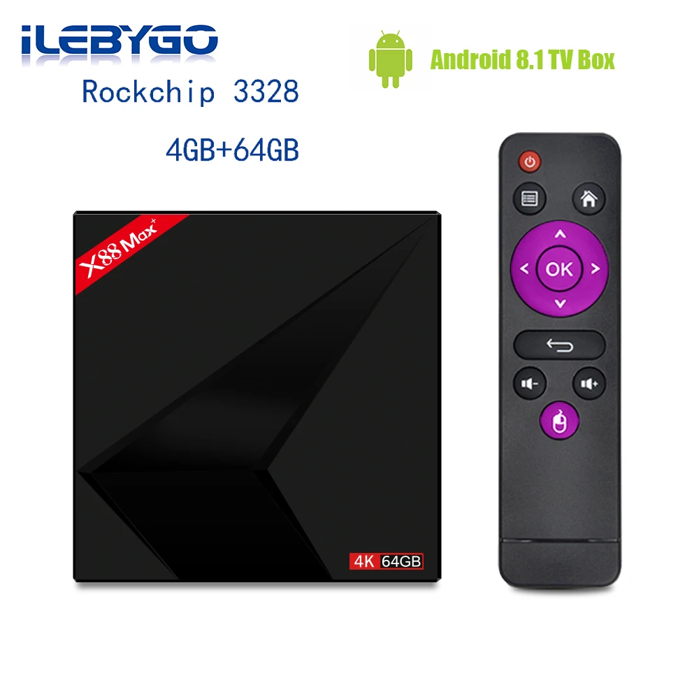 

X88 MAX PLUS Android TV Box 4GB RAM 64GB ROM RK3328 Quad Core 8.1 OS Smart TV Box TYPE-C 2.4G/5G Dual WiFi BT4.0 4K Set Top Box