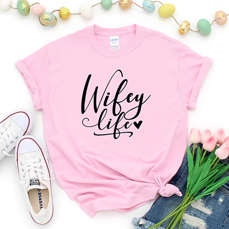 Футболка Wifey Life женская с графическим принтом Модный милый топ для свадебного