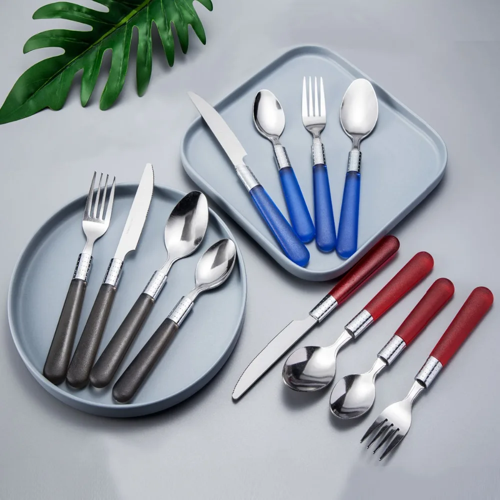 

16PC/set Stainless Steel Western Cutlery Kitchen Food Tableware Dinner Fork Spoon and Knives Set With Metal Basket Packing