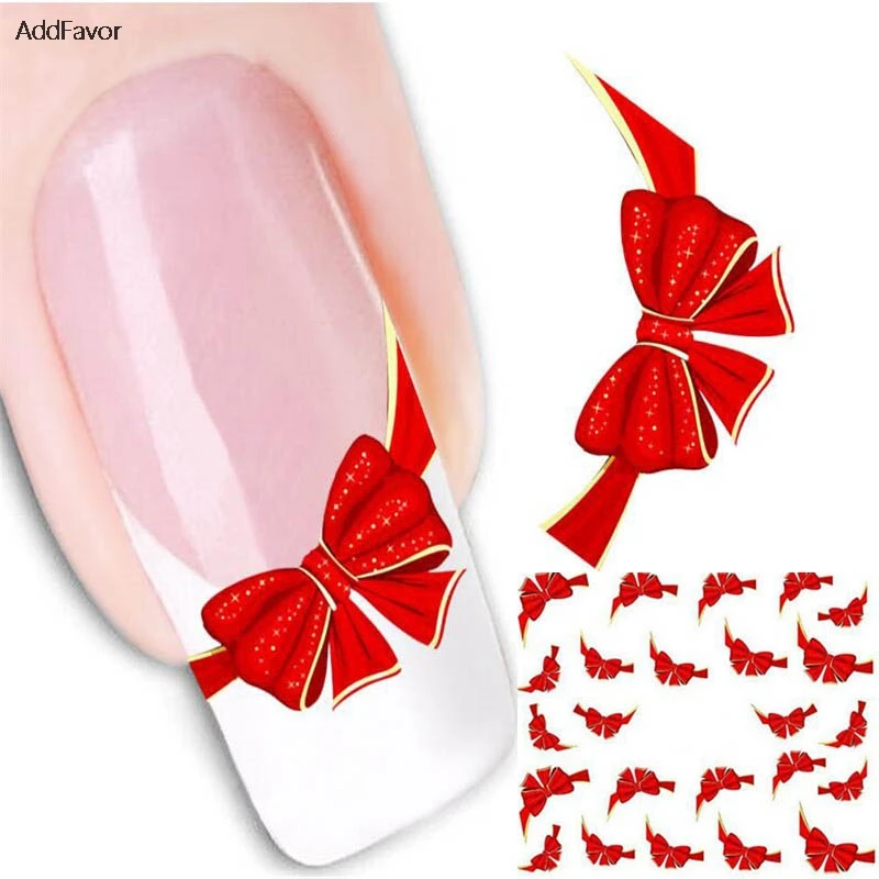 AddFavor 3 Sheet Red Bowknot Nail Sticker Decals Rosette Nail Art