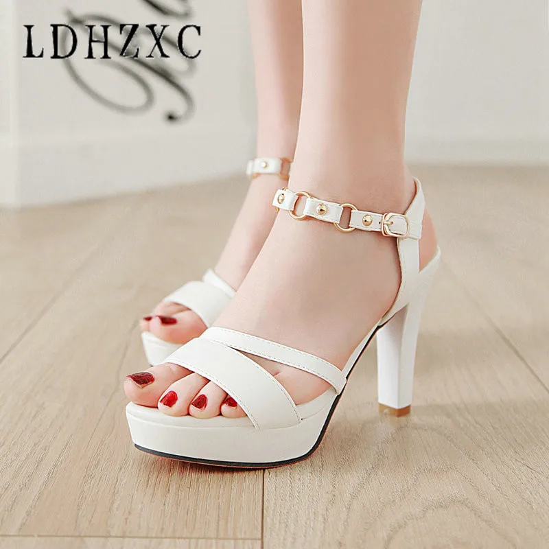 

LDHZXC 2019 Women Shoes Platform High Heel All Match Peep Toe Pu Leather Elegant Wedding Shoes Woman Sandals Size 34-43