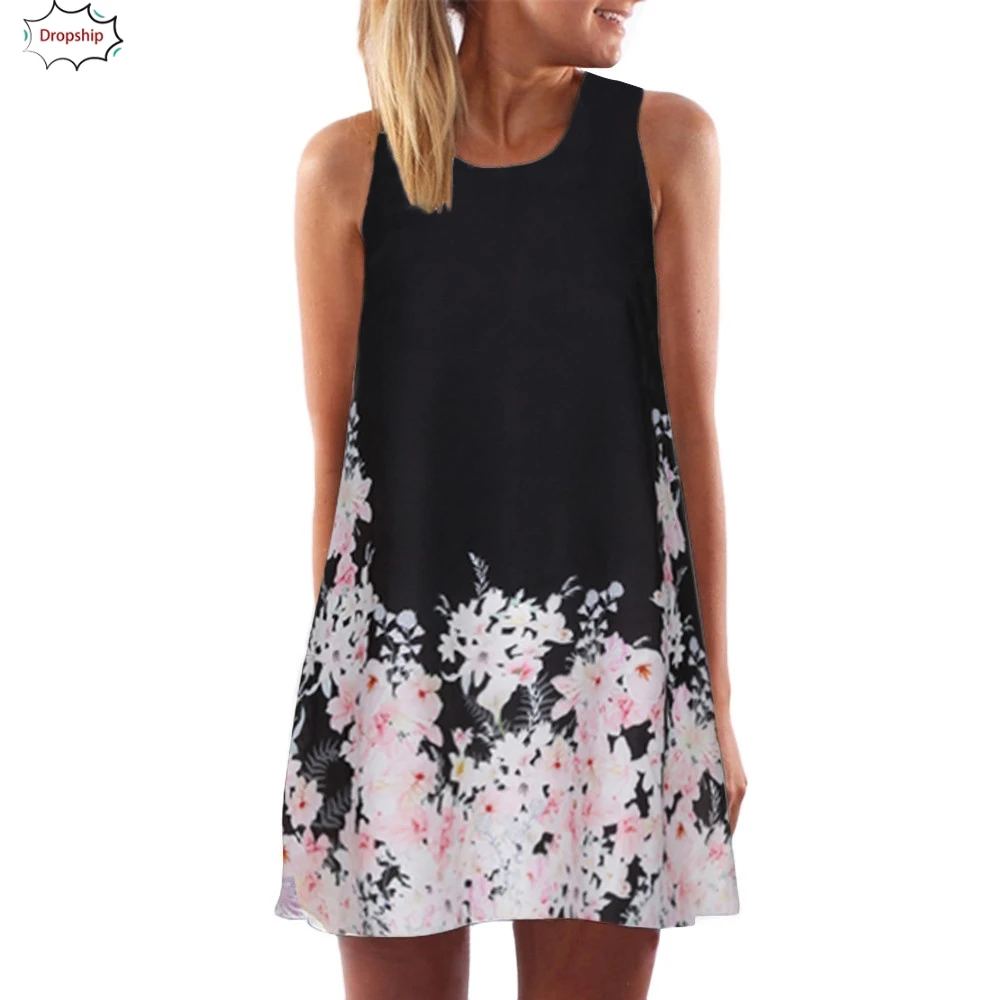

2019 fashion&Casual Vintage Boho Women Summer Sleeveless Beach Printed Short Mini Dress High quality dress DropShiping18nov29