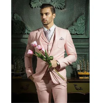 

Custom Made New Style Pink Men Suit Formal Classic Slim Fit Custom Prom Groom Tuxedo 3 Pieces (Jacket+Pants+Vest) A092