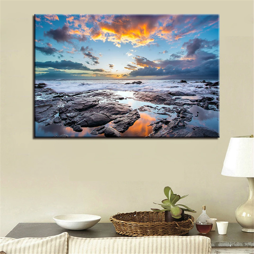 

Canvas Pictures For Living Room Home Decor 1 PiecePcs Beach Sea Waves Reef Seascape Painting HD Print Poster Wall Art Framework