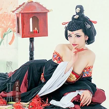 B-Shore Новое поступление великолепный эстетический черный костюм для выступлений костюм Hanfu Фотография Одежда с хвостом Manjusaka