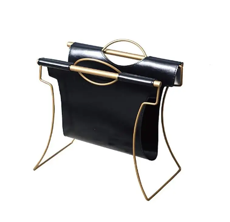 Modern Bookshelf Leather Magazine Rack Creative Desktop Newspaper Rack Floor Rack Small Bookshelf Metal Frame Magazine Holder