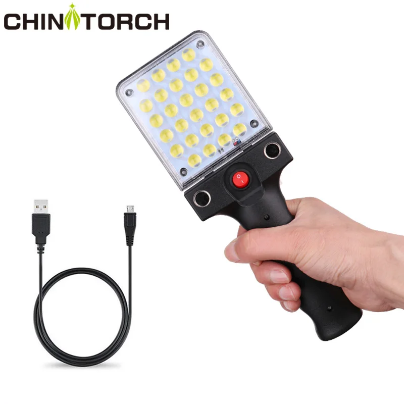 

28 LED Portable Flashlight USB Charging COB Working Light Waterproof Magnetic Hook Clip Torch Light Repairing Handle Lamp