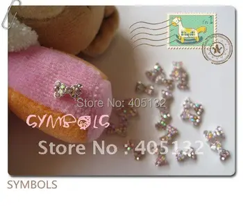 

MD-79 3D 50pcs/bag Crystal AB & Light Pink Rhinestone Metal Bow Nail Decoration Metal Nail Art Decoration Metal Bow