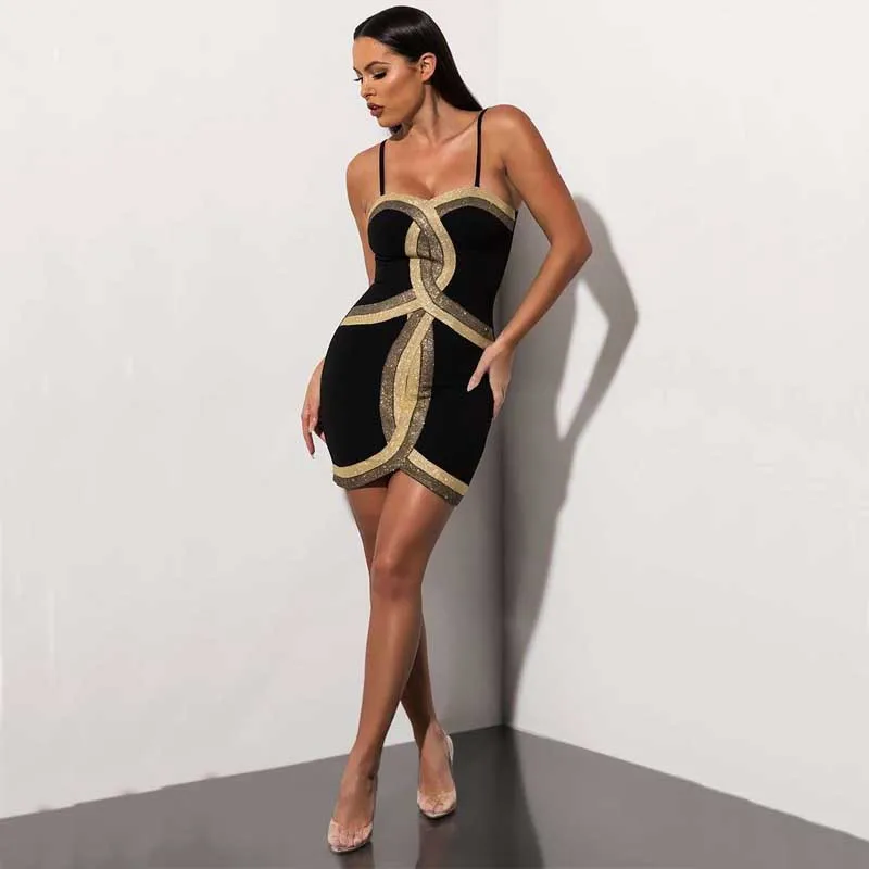 

Wholesale 2019 Newest Women Black Spaghetti Strap Elastic tight Fashion mini Sexy NightClub Celebrity party Bandage dress