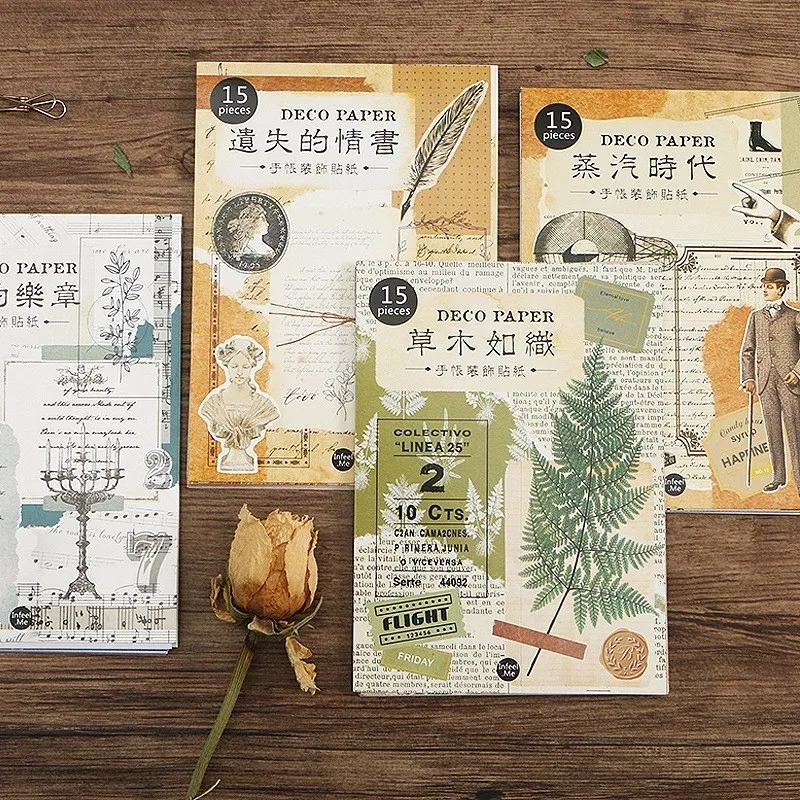 

15PCS New Vintage Big Background Children Stationery For DIY Albums Scrapbooking Diary Decoration Cartoon Depicting Stickers