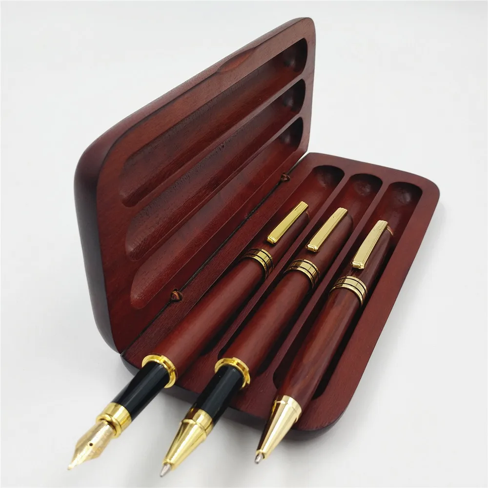 Канцелярские товары три шт роликовая шариковая ручка авторучка Шариковая Ручка Деревянный чехол для карандаша с пеналом