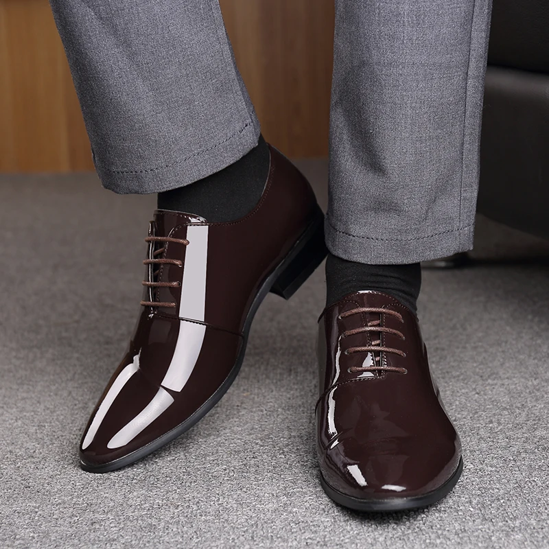 Г. Новые мужские лакированные кожаные туфли мужские модельные туфли с мягкой резиновой подошвой офисные кожаные туфли