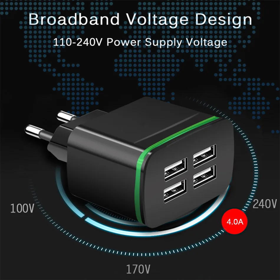 XEDAIN, 5 В, 4 а, универсальное зарядное устройство USB с 4 портами, европейская вилка, дорожное настенное зарядное устройство, адаптер питания для samsung, LG, iPhone, iPad, sony, htc, планшетов