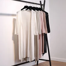 Gkfnmt женский летний кардиган, новинка, повседневное тонкое пальто с рукавом три четверти, свободный длинный вязаный кардиган, защита от солнца, топы из шелка