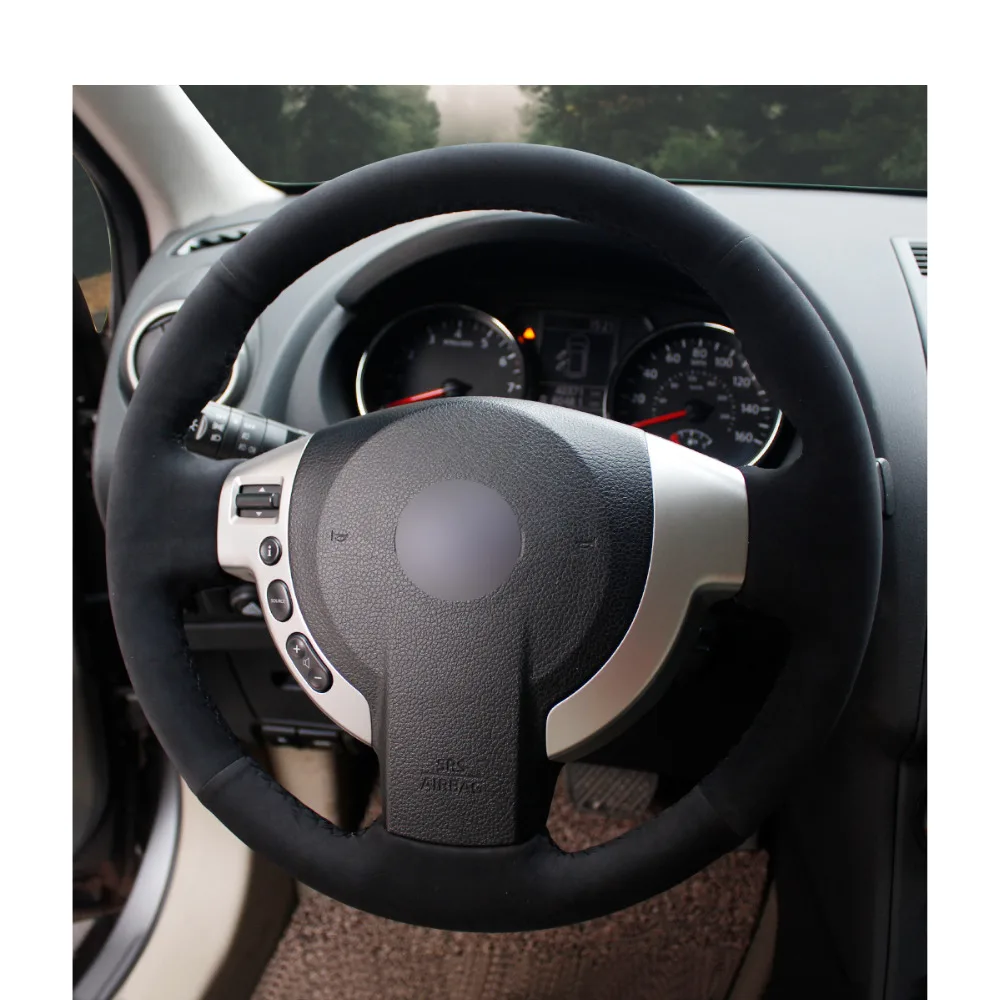 Ручная работа DIY черный замшевый чехол рулевого колеса автомобиля для Nissan Qashqai 2007-2013 Rogue 2008-2013 X-Trail 2008-2013 NV200