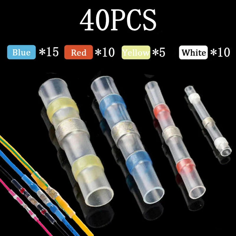 

40pcs Electrical Wire Connectors Insulated Solder Sleeve Tube Heat Shrink Sorder Terminal Waterproof Butt Connectors Kit