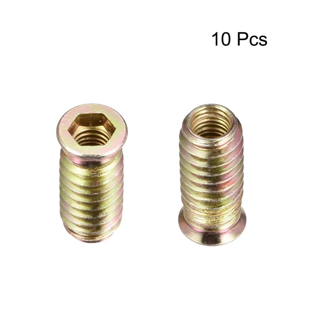 

Uxcell 10pcs Interface Hex Socket Drive Wood Furniture M8x30mm M10x25mm Threaded Insert Nuts