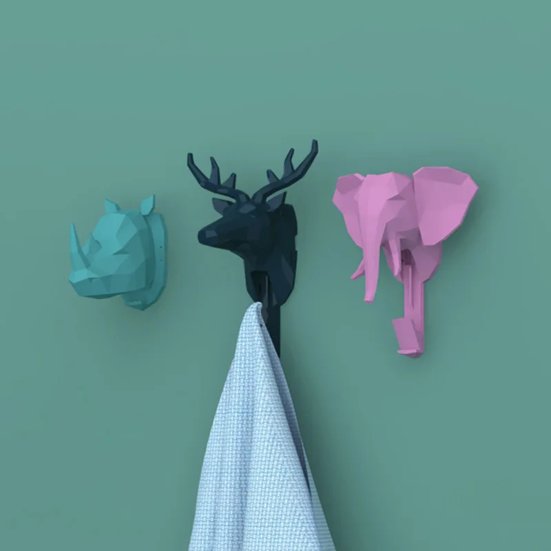 사슴 동물 머리 벽 장식 스티커 훅 무료 펀치 디스플레이 랙 욕실 거실 침실 문 키 코트 옷걸이 4*7.8cm
