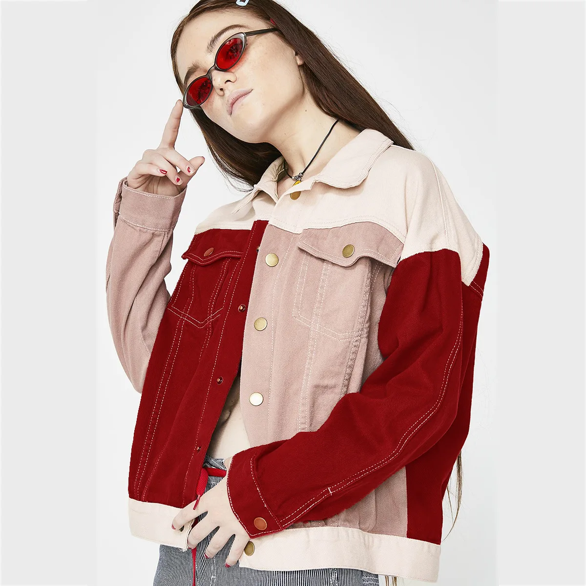 

Fashion Simplicity Sweet Girls College Funky Pink Same Color Department Splicing Coat 2019 Womens Jackets and Coats