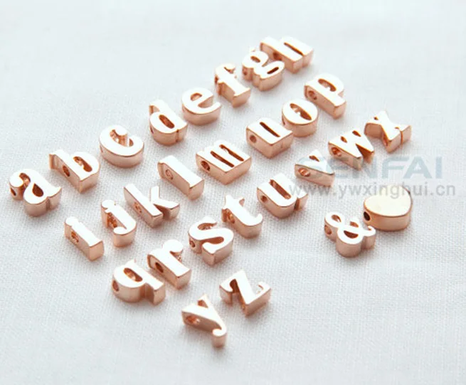 Выберите 10 шт. от 9 мм Lowercase A-Z розовое золото алфавит, английский язык буквы Шарм для самодельная буква ожерелье Ampersand сердце начальный Шарм