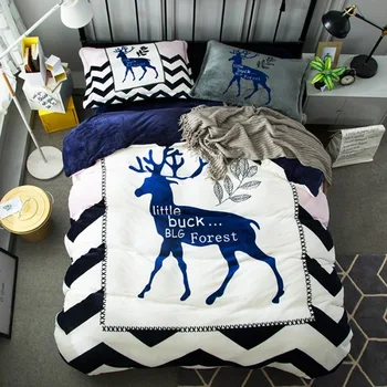 

Luxury Super soft Flannel Bedding Sets Buck Forest Coral fleece Couple Quilt Cover Pillowcase Bed Sheet King Queen bedding set