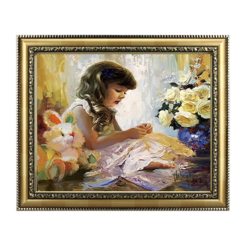 Diamond Embroidery Diy Painting Cross Stitch Kits Mosaic Girl and flowers Full Square AS003 | Дом и сад