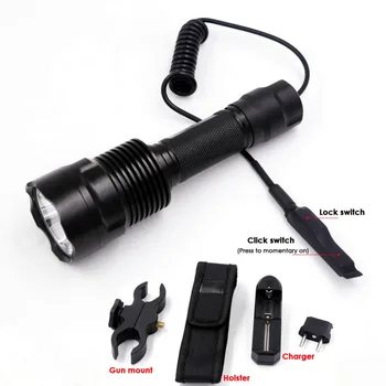 

C12 Powerful LED Flashlight 18650 Light Torch Lamp CREE XML2 XM-L2 U3 Lanterna tatica+Remote switch Charger Holster Gun mount