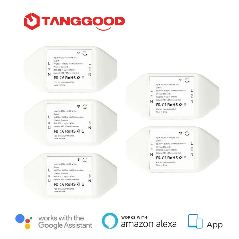 

TANGGOOD Smart WiFi Switch 5-Pack DIY Works with Amazon Alexa Google Home IFTTT App Remote Control Smart Home WiFi Light Switch