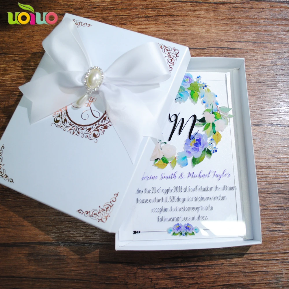  10pcs popular clear acylic invitation card laser cut lace floweral wedding invitations 3d cards mod - 32917396482