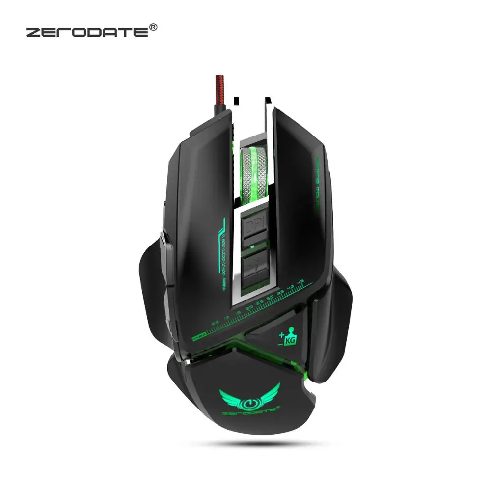ZELOTES PC,Computer Gamer Mice 3200 DPI Breathing Light Gaming Mouse Wired Programmable 6 Buttons for Both Hands- Black. Weight Tuning Set