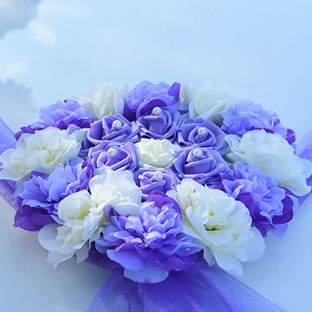 Цветок сердце свадебный автомобиль украшения комплект Искусственный шелк цветок лента луки DIY свадебные принадлежности