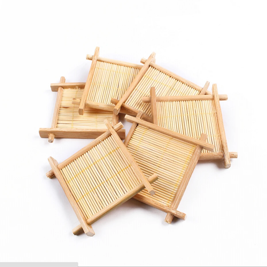 6pieces/lot Tea Bamboo Fun pad kung fu tea with natural bamboo tea coaster