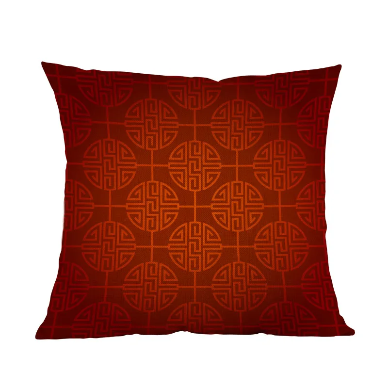 Китайский китайский красный льняной чехол для подушки с геометрическим узором, домашний ресторан, китайский стиль, декоративная наволочка для дивана и стула - Цвет: B