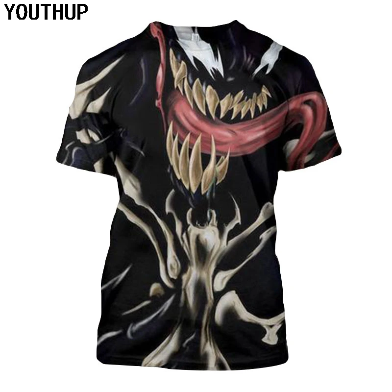 YOUTHUP New Venom T Shirts Men 3d Shirt Anime Tshirt Canine Print Cool Funny shirt Streetwear Plus Size Cartoon Hero Tees | Мужская