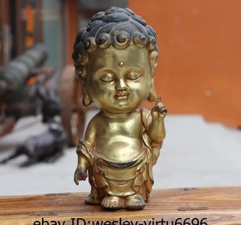 

Chinese Buddhism Folk Copper Bronze Gild Boy Sakyamuni Tathagata Buddha Statue