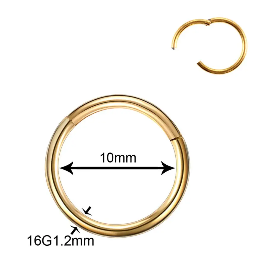 50 шт./лот титановый шарнирный сегмент носа Ушная перегородка кольца губы носа брови ниппель кликер хряща Tragus ювелирные изделия для пирсинга тела - Окраска металла: 1.2x10mm v Gold