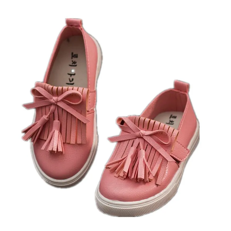 Spring Autumn Girls Shoes PU Leather With Bowknot Fringes Tassels Children Fashion Sneakers Kids Slip-on Loafers For Soft | Детская