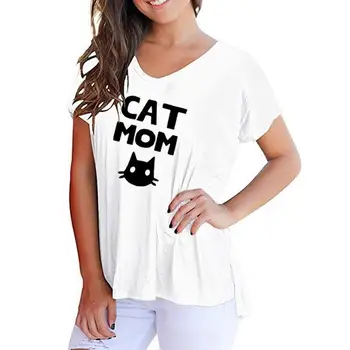 

2018 New Fashion Cat Mom Print Shirt Tops Women Kawaii Cropped Summer Wonder Woman Camiseta