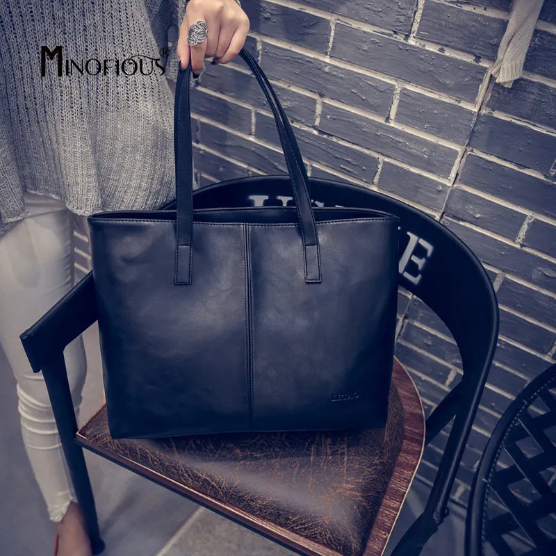 MINOFIOUS 2019 bolso de mano de cuero de moda para mujer bolsos de hombro de gran capacidad sólido bolso de mano de lujo diseño para mujer