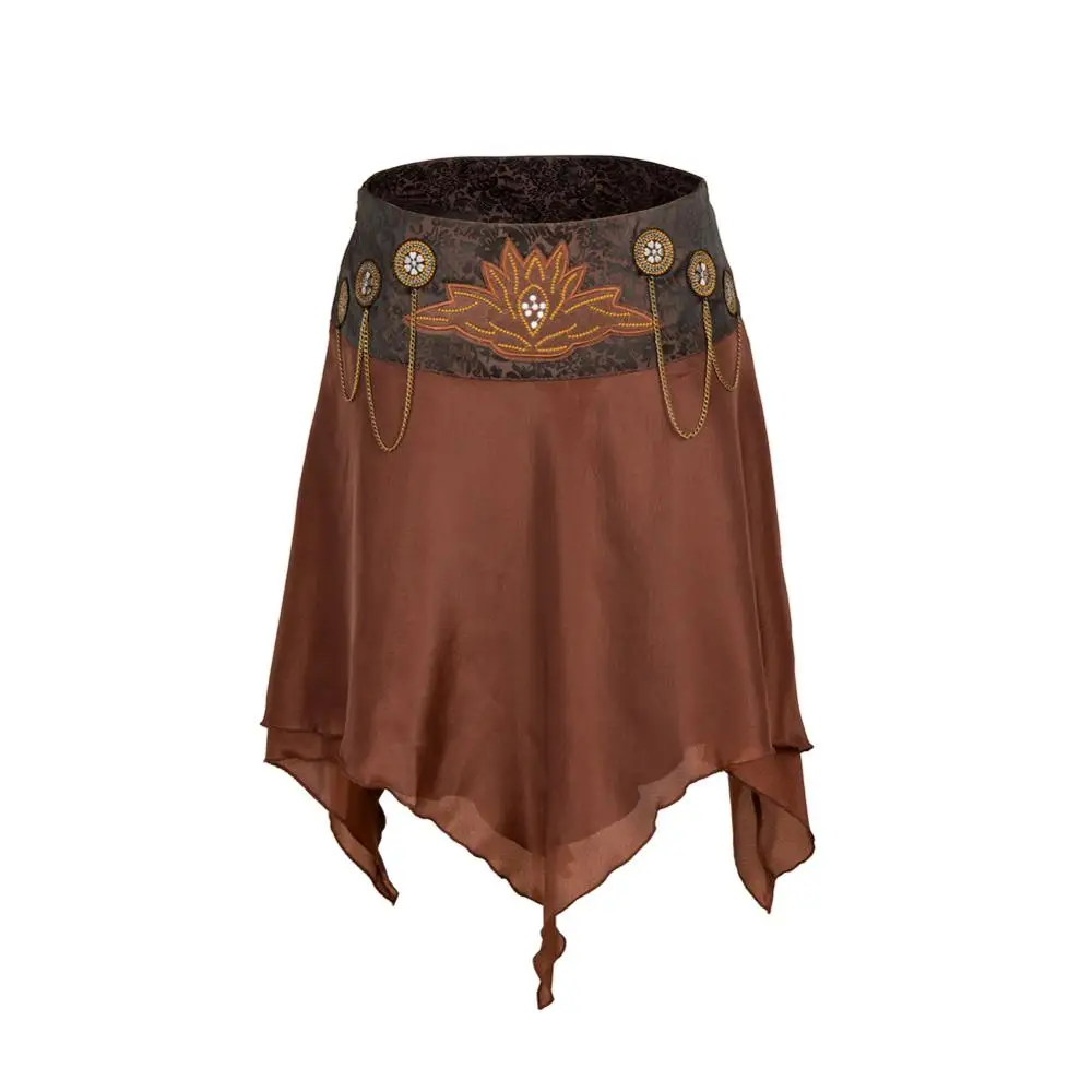 

Women Steampunk Dancing Brown Tribal Cockabilly High Wide Waist Bellydance Triangle Hip Chain Scarf Wrap Performance Skirt