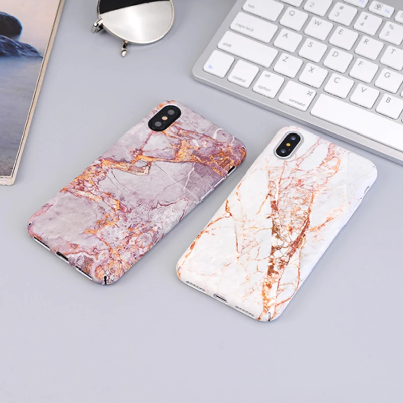 

Kisstop Phone Case For iPhone 7 6 6s 8 Plus Marble Stone Color Hard PC Cases Fashion Candy Color Back Cover Capa For iPhone X XS