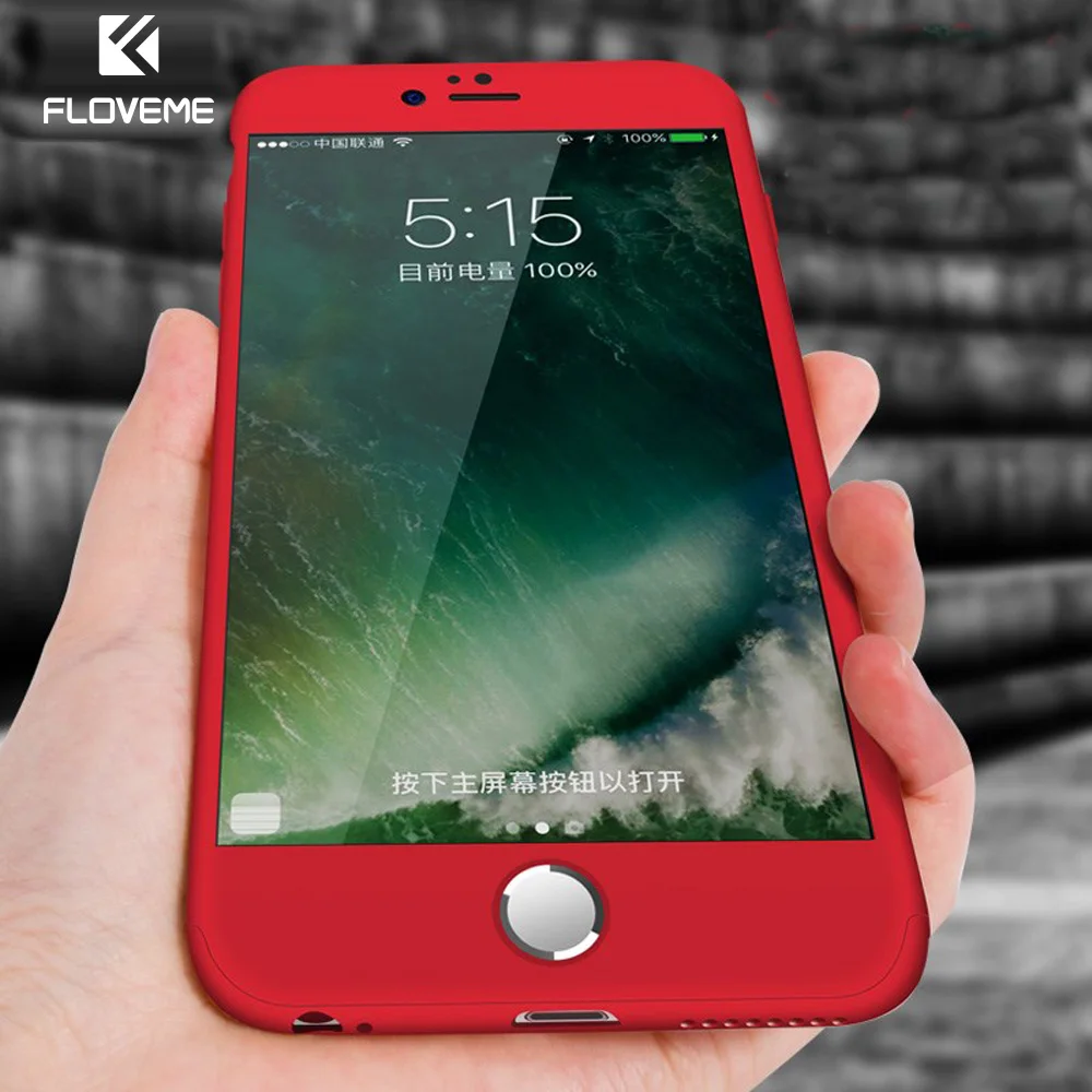 

FLOVEME Case For iPhone 6 iPhone 5 5S SE 360 Degree Case For iPhone 7 8 6S Plus Hard Cases For iPhone X 6S 7 Free Tempered Glass